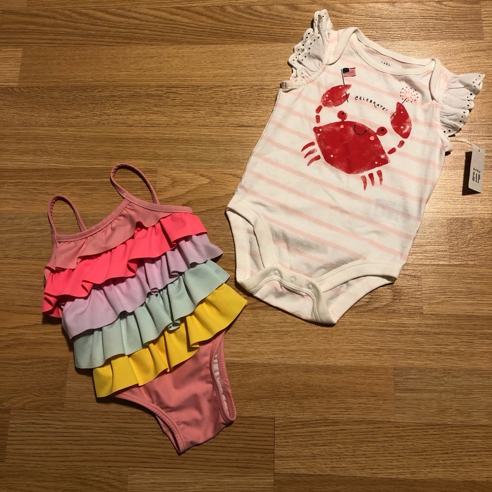 New “Baby Gap” swimsuit and onesie size 6-12 months